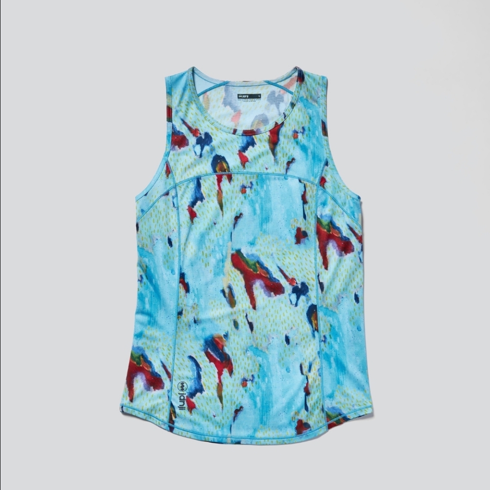 NWT Janji Run All Day Tank Size Small— FW24 Blue Abstract Performance Singlet